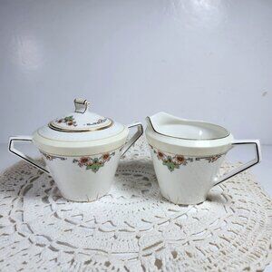 Embassy Maddock Cream and Sugar Set Art Deco circa 1930s Glazed, Gold Lustre